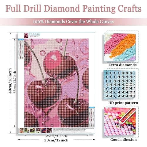 Gamteldot Cherry Diamond Art Kits for Adults Beginners,DIY Diamond Art 5D Full Drill Diamond Dots Diamond Painting with Complete Tools,Pefect Art Crafts for Home Wall Decor Gift-12x16in - GT-DP-26 thumbnail 5