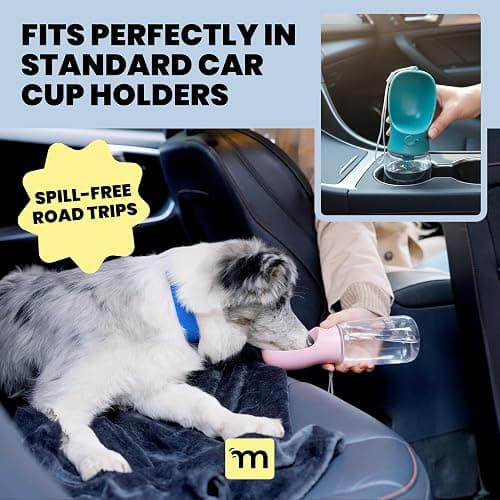 MalsiPree On the Go Dog Water Bottle - 12 oz Pink, Leak-Proof | 12oz leak-proof bottle & built-in bowl - one-hand use - Use for dog travel, hiking, park & beach days thumbnail 5