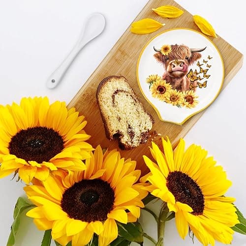 JarThenaAMCS 4.7inch Highland Cow Spoon Rest Watercolor Sunflower Butterfly Cow Small Coffee Spoon Holder for Fall Spring Summer Coffee Stirrers Teaspoon Bar Coffee Station Accessories Kitchen Decor thumbnail 7