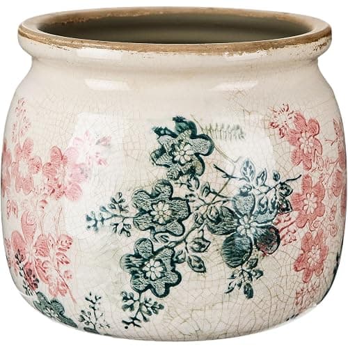 Ninehaoou Vintage Planter Large Ceramic Plants Pot Green Pink Rose Ice Cottage Scroll Vase Flower Vase Pot Indoor Plants Home Decor Farmhouse Antique Decorative Gifts | Ice Cottage Scroll Vase Flower Vase Pot Indoor Plants Home Decor Farmhouse Antique Decorative Gifts - Image 1