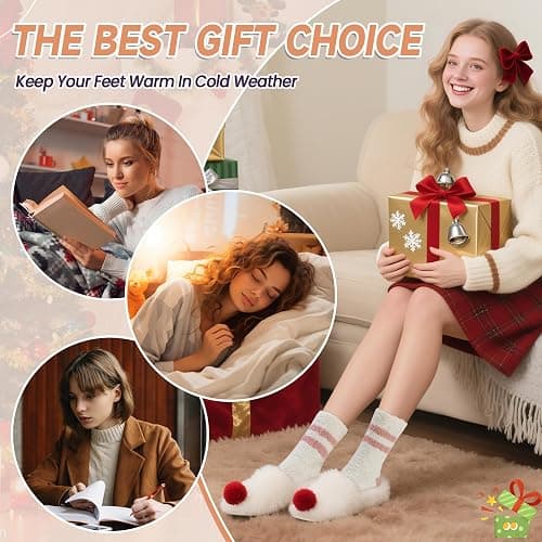 AMENLAN Women Fuzzy Slipper Socks Winter Microfiber Soft Cozy Plush Fluffy Socks Warm Comfy Thermal Home Sleeping Socks thumbnail 6