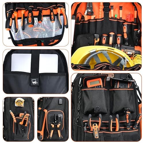 Backpack Tool Bag - LOKASS Tool Backpack Heavy Duty Tool Organizer, Water-resistant HVAC Tool Backpack Electrician Tool Box with Molded Base thumbnail 6