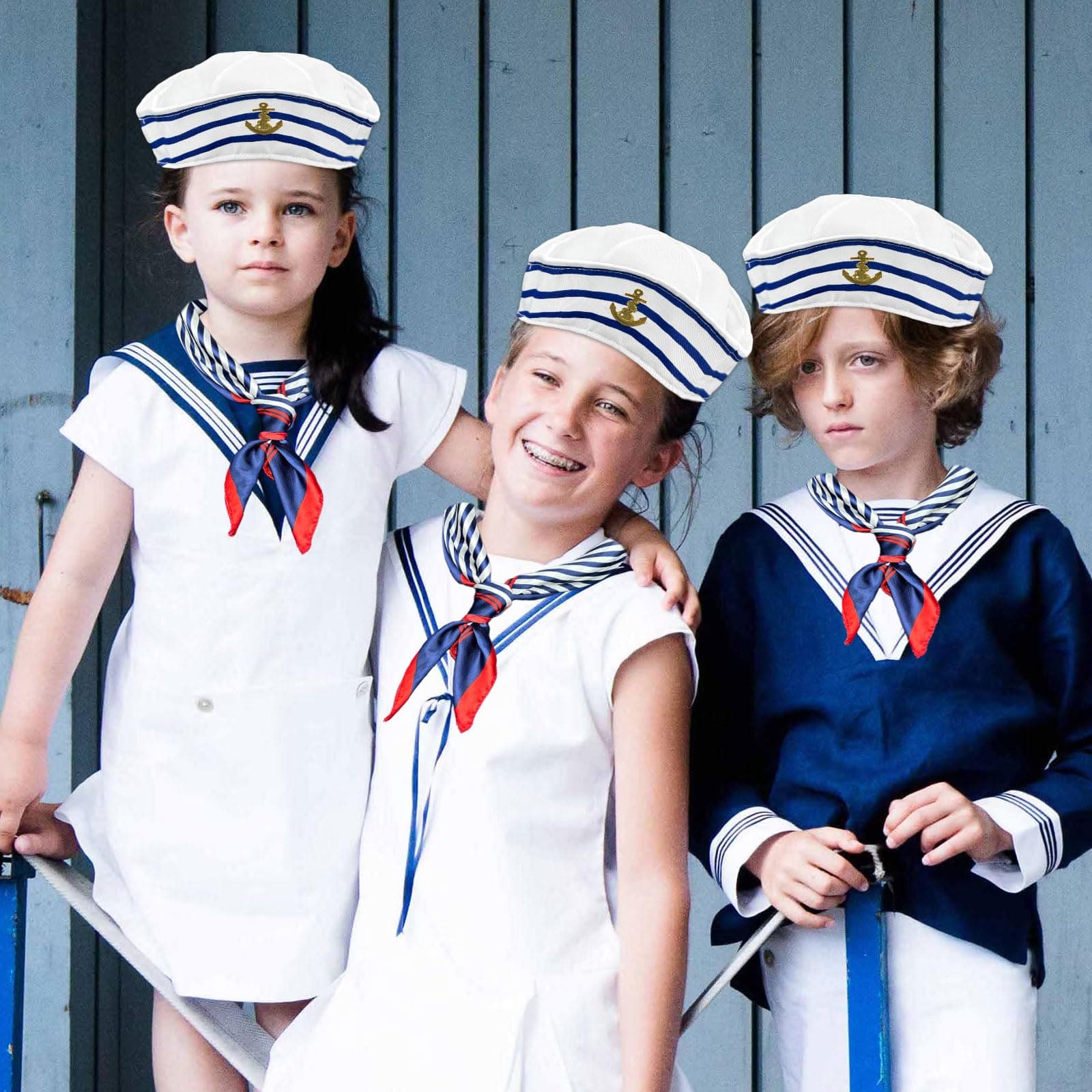 Sailor Hat and Scarf Set for Men Women,Fancy Dress Sailor Set,Blue with White Sailor Hat Scarf,for Costume Accessory, Dressing Up for Cosplay Nautical Themes Party Stage Performance thumbnail 6