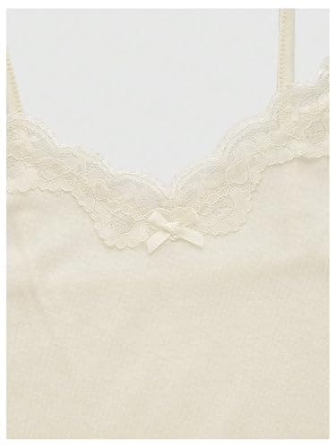 SHENHE Women's Lace Cami Y2K V Neck Spaghetti Strap Sleeveless Lace Tank Top Camisole Shirts thumbnail 4