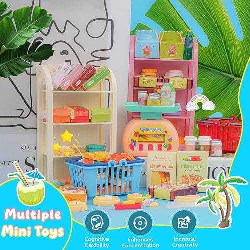 196Pcs Mini Shopping Cart Basket Trolley Grocery Game Model Miniature Drink Bottle Food Pizza with Box Supermarket Metal Handcart Toy Doll House Store Cosplay Pretend Kitchen Shelf Cash Register thumbnail 2