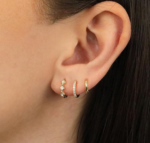 KICKGY Gold Hoop Earrings for Women Trendy, Dainty Gold Stud Earrings 14K Gold Plated CZ Huggie Hoop Earrings Set Small Dangle Earrings Cute Cartilage Earring Sets for Multiple Piercing Jewelry Gifts thumbnail 2