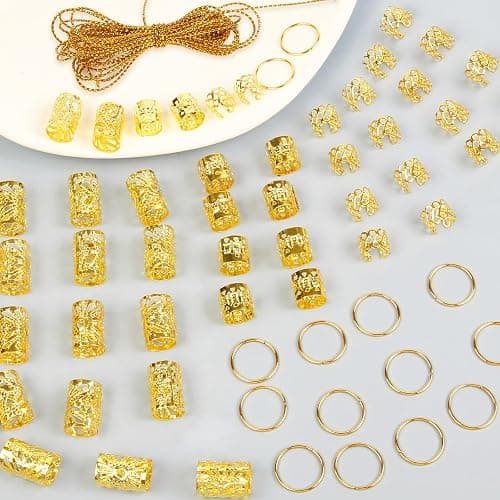 Hair Jewelry for Braids Gold Hair Accessories for Girls,Dreadlock Accessories Hair Cuffs Braids Clips for Women Pirate Costume Halloween Decoration,100 PCS thumbnail 3