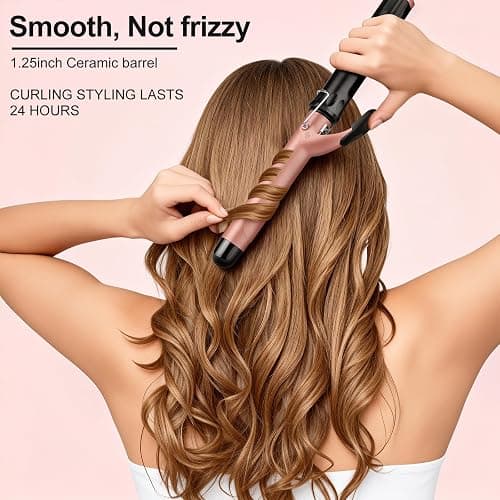 1.25 Inch Curling Iron Wand for Long Hair, Ceramic Barrel Hair Curler with Clamp for Loose Curls, Professional Large Curling Wand with Adjustable Temperature, Dual Voltage thumbnail 3