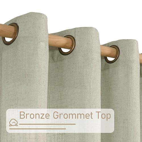 LAMIT Sage Grey Linen Curtains 45 inches Long for Bedroom, Soft Linen Textured Light Filtering Semi Sheer Panels with Bronze Grommet for Living Room, 2 Panels Set, 52 x 45 Inch thumbnail 5