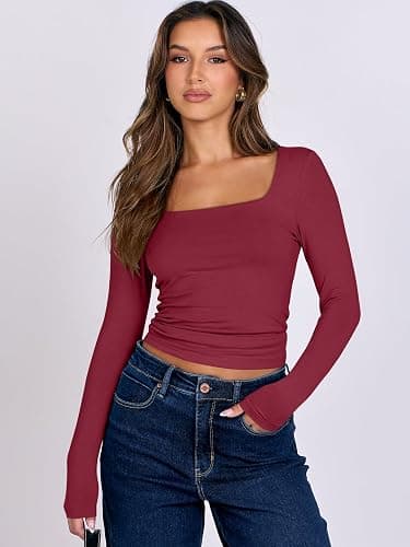 ANRABESS Shirts Crop Tops Tight Fitted Basic Tee 2025 thumbnail 5