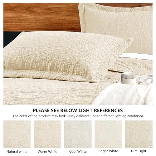 Love's cabin Quilts for Queen Bed Beige Bedspreads Bedding Set - Summer Lightweight Bedspread Comforter - Coin Pattern Bedding Coverlet for All Season - 3 Pieces (1 Quilt, 2 Pillow Shams) thumbnail 5