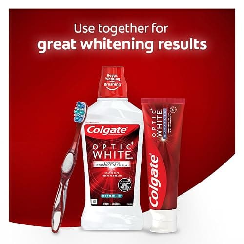 Colgate Optic White Advanced Teeth Whitening Mouthwash, 3 Pack, 2% Hydrogen Peroxide, Alcohol-Free and Enamel Safe, ICY Fresh Mint, 32 Oz thumbnail 7