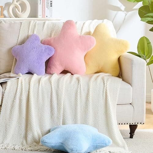 CANGHI Star Pillow 15.7" Yellow Star Shaped Decorative Throw Pillow for Couch Bed Aesthetic Plush Floor Seating Cushions with Soft Faux Rabbit Fur for Sofa Bedroom Living Room thumbnail 6