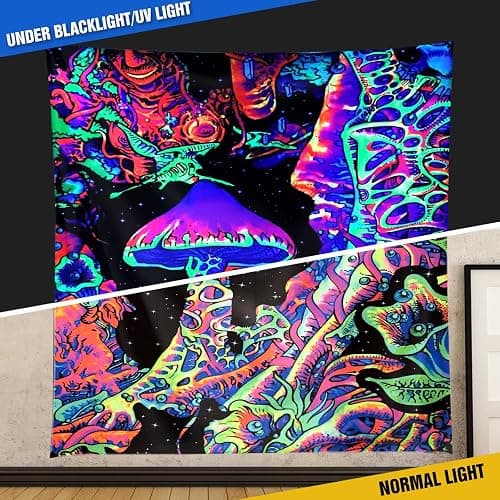 ADDWel Blacklight Mushroom Tapestry, Upright Tapestry Glow In The Dark, UV Reactive Black Light Tapestries Posters Wall Hanging for Bedroom Dorm Living Room Backdrop Decor (mushroom, 30" x 40") thumbnail 2