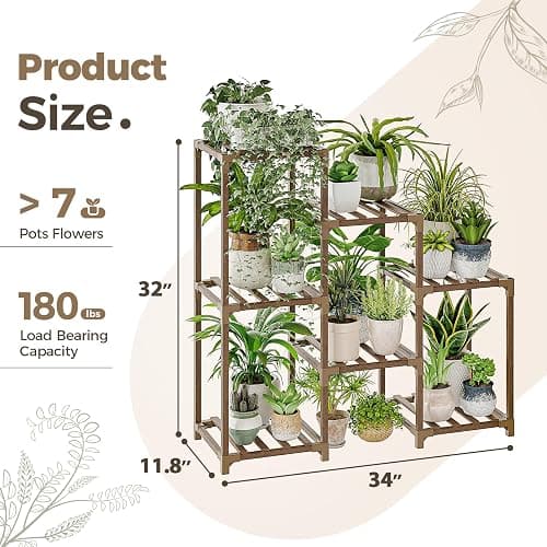 Bamworld Plant Stand Indoor Plant Shelf Outdoor Wood Plant Rack for Multiple Plants 3 Tiers Ladder Plant Holder for Living Room Patio Boho Home Decor for Gardening thumbnail 3