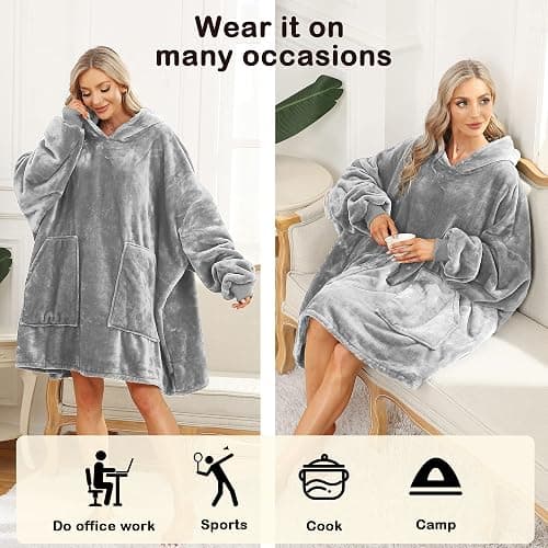 Kipswiza Blanket Hoodie - Wearable Blankets Oversized Cozy Flannel Sweatshirt Blanket as Gifts for Adult Women Men thumbnail 6