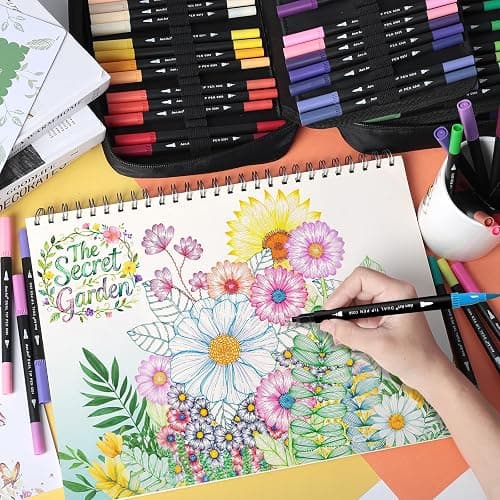 120 Colors Dual Tip Brush Pens Art Markers for Adult Coloring Books, Artist Drawing Sketch Markers Set with Fine & Brush Tip thumbnail 2