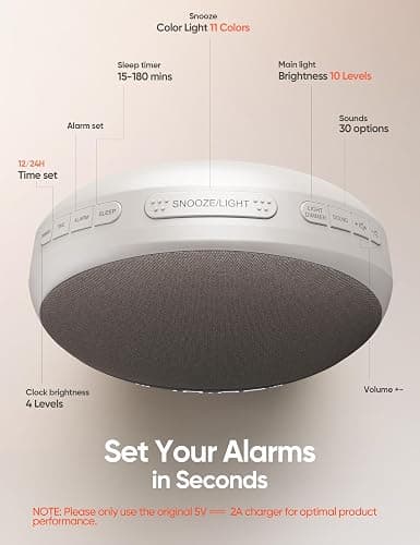 Sunrise Alarm Clock White Noise Machine, Sleep Timer 15-180 mins, 30 Soothing Sounds for Baby Adults Kids, 11 Night Light Colors & Natural Wake Up Light, Easy Set Your Alarms thumbnail 3