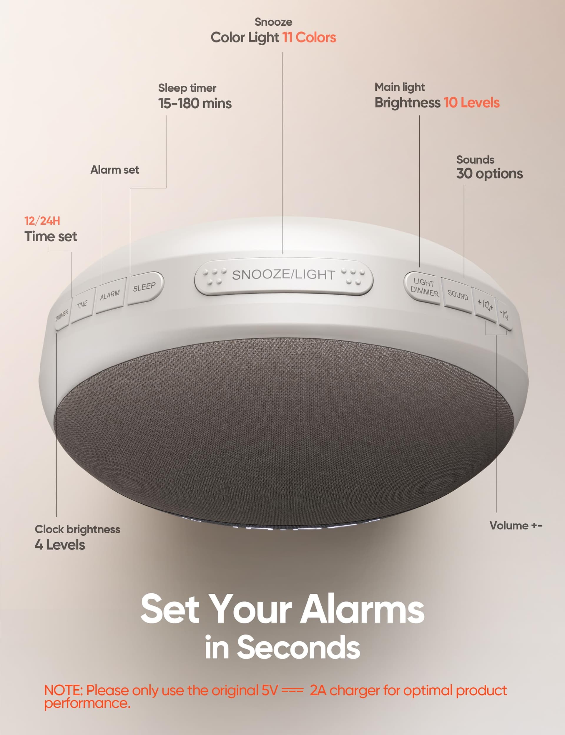 Sunrise Alarm Clock with White Noise Machine, 11-Color Light for Bedrooms thumbnail 3