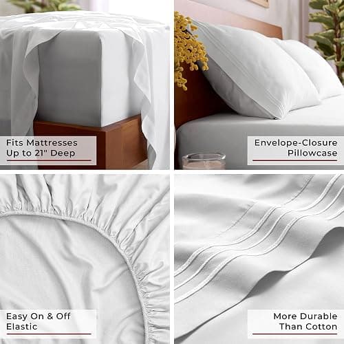 Mellanni King Sheet Set - 6-Piece Iconic Collection Bedding, (Including 4 Pillowcases), 21-Inch Extra Deep Pocket, Easy Care, Ultra Soft, Cooling Sheets, Brushed Microfiber - White thumbnail 5