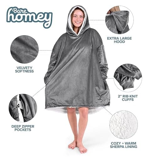 Bare Home Wearable Blanket Hoodie - Soft Plush Sherpa - Warm and Cozy - Oversized Wearable Blanket - Adult & Kid Sizes thumbnail 3