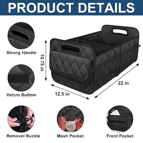 Deosk Car Trunk Organizer for SUV, Car Organizers and Storage with Reinforced Handles, Car Accessories for Women/Men 50LWaterproof Polyester Trunk Organizer, Black thumbnail 4