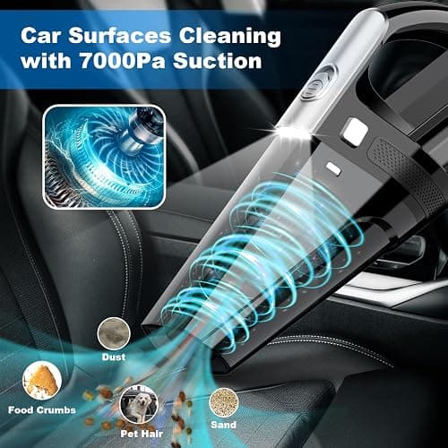 DRECELL Car Vacuum, Portable Vacuum Cleaner with Powerful 7000PA Suction, DC 12V Power 16.4Ft Cord Wired Vacuum Cleaner, LED Light, Car Accessories for Men/Women thumbnail 2