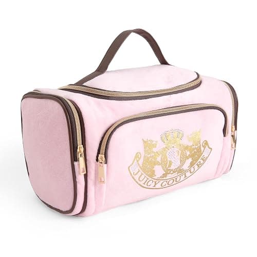 Juicy Couture Pink Makeup Bag Cosmetics Organizer Travel Essentials Duffel Velour Gold Terrier Dog Rhinestone Crown thumbnail 2