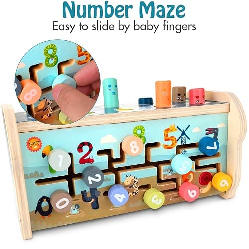 KIDWILL Montessori Pounding Toy for 1 2 Year Olds Wooden Hammering & Activity Board with Xylophone, Number Maze, Pounding Bench Educational Toddler Gift Toys Age 1-3 thumbnail 5