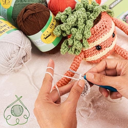 MODDA Crochet Kit for Beginners - Beginner Crochet Starter Kit with Easy-to-Follow Video Tutorials, Learn to Crochet Kits for Adults and Kids, DIY Knitting Supplies, Cactus Kit, 4 Pack Plants Family thumbnail 9