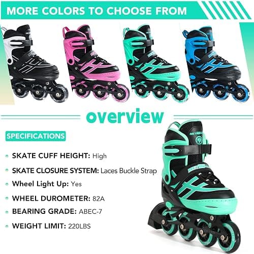 METROLLER Inline Skates for Girls Boys Ages 5-8 8-12 Adjustable Illuminating Wheels Inline Roller Skates for Youth Kids Outdoor Blades thumbnail 5
