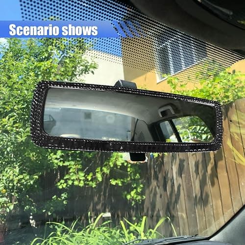 JOYCOURT Bling Rhinestone Panoramic Rear View Mirror Clip-On Mirror, Black | HD Glass Wide Angle Car Interior Rear View Mirror with Crystal Diamonds, Car Decoration Accessories for Women Men Teens thumbnail 6