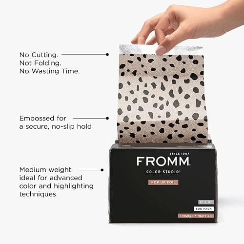 Fromm Embossed Pop Up Foils in Cheetah Print, Foil for Hair Highlighting, Cosmetology Supplies, Hairstylist Essentials, Hair Foils Ideal for Advanced Coloring, Precut, 5" x 11", 500 Foil Sheets thumbnail 2