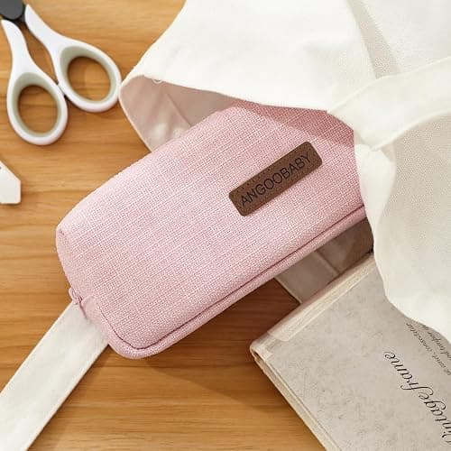 ANGOOBABY Small Pencil Case Student Pencil Pouch Coin Pouch Cosmetic Bag Office Stationery Organizer for Teen School-Pink thumbnail 6