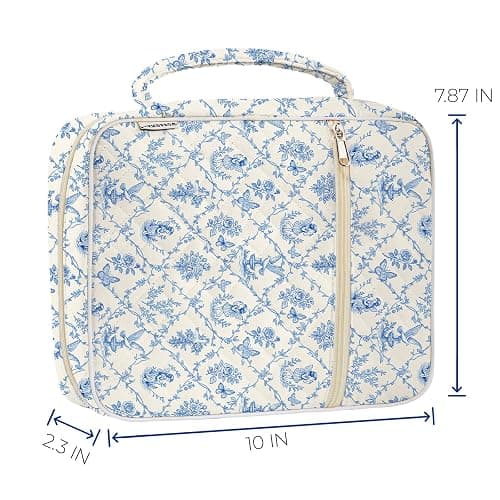 WOBAGMEN Bible Cover Case for Women,Large Bible Tote Bags Organizer Quilted Carrying Case for Girls,Bible Study Supplies Accessories Christian Gifts for Women (Vintage Blue, M) thumbnail 3