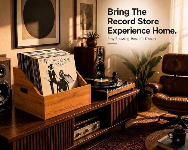 Wood Vinyl Record Storage, Retro & Durable Vinyl Crate and Record Holder, Album Storage Record Case Box for 60+ Records, Perfect Record Organizer for Home Decor and Collection Display(Brown) thumbnail 7