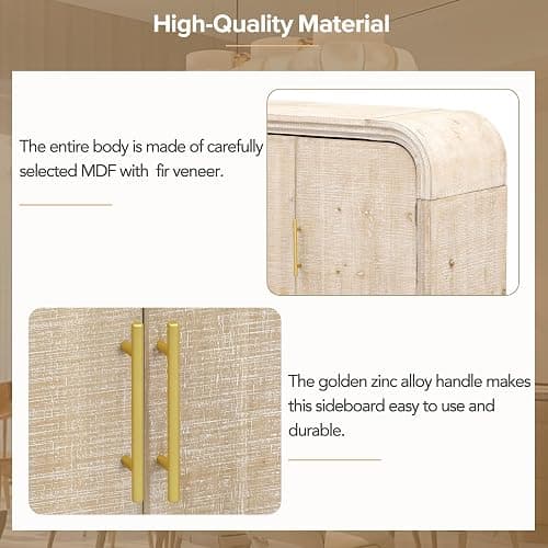 LETBASK 47.2" Retro Minimalist Curved Sideboard with Gold Handles,Adjustable Storage Cabinet Shelves for Living Room, Dining Room, or Office Decor(Natural Wood Wash,47.2" Sideboard) - Natural Wood Wash,47.2"sideboard thumbnail 3