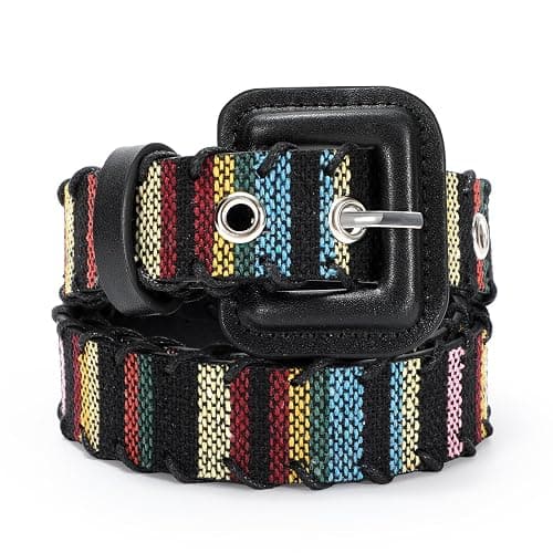 WOWOGO Woven Multicolor Belt for Women Boho Waist Belt with Square Buckle - Image 1