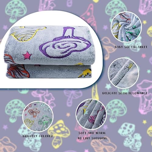 Gdindff Glow in The Dark Mushroom Blanket, Mushroom Gifts for Women Girls, Mothers Day Presents for Mom, Graduation Gifts for Kids Preschool Kindergarten, Cottagecore Mushrooms Decor Throw 50"x60" thumbnail 5