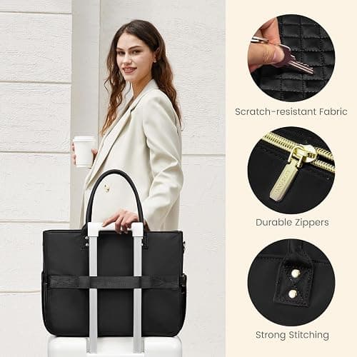 LOVEVOOK Laptop Tote Bag for Women, Work Bags Computer Laptop Bag, Teacher Tote Bag, Professional Briefcase Business Large Purses Handbag, Black, 17 Inch thumbnail 7