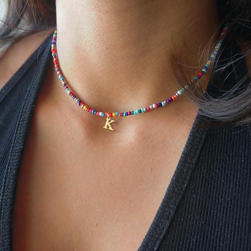 Yoosteel Christmas Gifts for Teen Girls Kids - Colorful Beaded Initial Necklace for Girls Jewelry A-Z Letter Choker Necklace Birthday Gifts Stocking Stuffers for Teenage Girl Women Gifts thumbnail 2