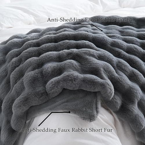 BENVWE Faux Fur Throw Blanket for Couch - Thickened Fluffy Soft Bubble Blanket for Living Room Home Decor - Fathers Day Birthday Gifts for Women Men, Grey, 50" x 60", 1300GSM thumbnail 5