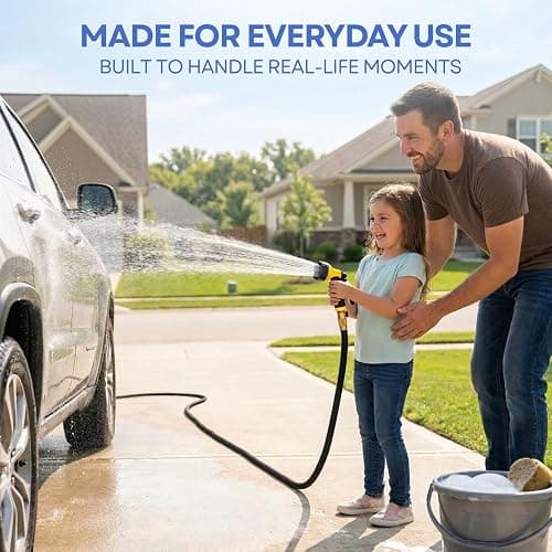 J&B XpandaHose 75ft Expandable Garden Hose, Lightweight, Brass Connectors | Ultra Strong 3750D fabric, 4-layer latex core, expands 3X, kink & leak-resistant, 10-pattern nozzle, storage bag thumbnail 8