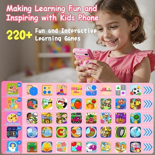 Kids Smart Phone Toys with 3.97" Touchscreen, Christmas Birthday Gifts for Kids Ages 3-12, Toddler Learning Cell Phone with Games & Dual Camera, Girls Phone Toys for Age 3 4 5 6 7 8 9 Years Old thumbnail 2
