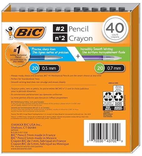 Bic Mechanical Pencil #2 EXTRA SMOOTH, 40 Pack Of Twenty 0.5mm, and Twenty 0.7 mm - Assorted Colored Barrels - Variety Pack of Bic Lead Pencils thumbnail 2