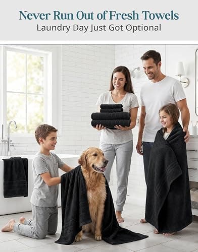 Casa Platino Towel Set Soft Absorbent Quick Dry 100% Cotton - Black | Bathroom Towel Set, Soft & Durable, Ring-Spun, Ideal for Spa & Home, with OEKO-TEX thumbnail 5