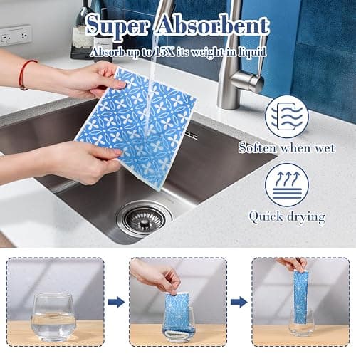 Lucomb 8 Pack Swedish Dishcloths for Kitchen, Reusable Dish Cloth Kitchen Towels Absorbent Sponges Fast Drying Swedish Dish Cloth for Washing Dishes Countertops Tables Cleaning thumbnail 5