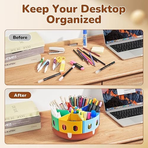 GAMENOTE Rotating Art Supply Organizer, Lazy Susan Caddy, Large | Rotating organizer keeps markers, crayons and craft supplies visible and easy to reach on classroom or home desks thumbnail 4