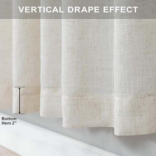 Natural Linen Back Tab Curtains 84 Inch Length for Living Room 2 Panel Pocket Drape Light Filtering Semi Sheer Neutral Country Rustic Farmhouse Boho Curtain Bedroom Muslin Look Ivory Cream Colored thumbnail 6
