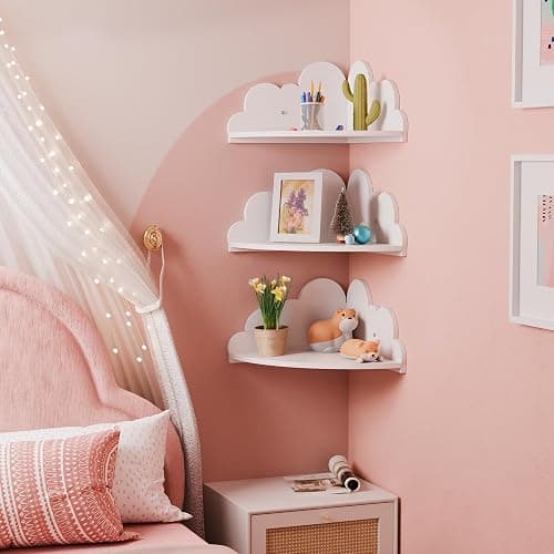 Solid Wood Cloud Floating Corner Shelves for Nursery, Set of 3 Cloud Shaped Wall Shelf, Cute Corner Shelves Wall Mounted White, Small Display Shelf Nursery Decor for Bedroom, Living Room, Bathroom thumbnail 2